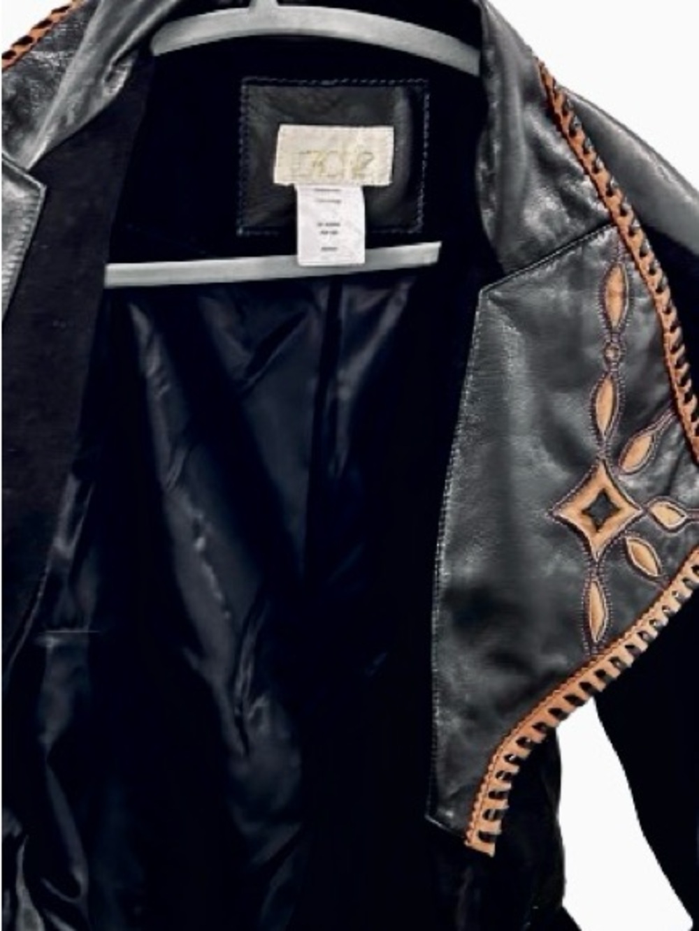 Vintage CACHE Leather & Cotton Embroidered Leather Cotton Jacket Y2K 90’s Native - Picture 4 of 12